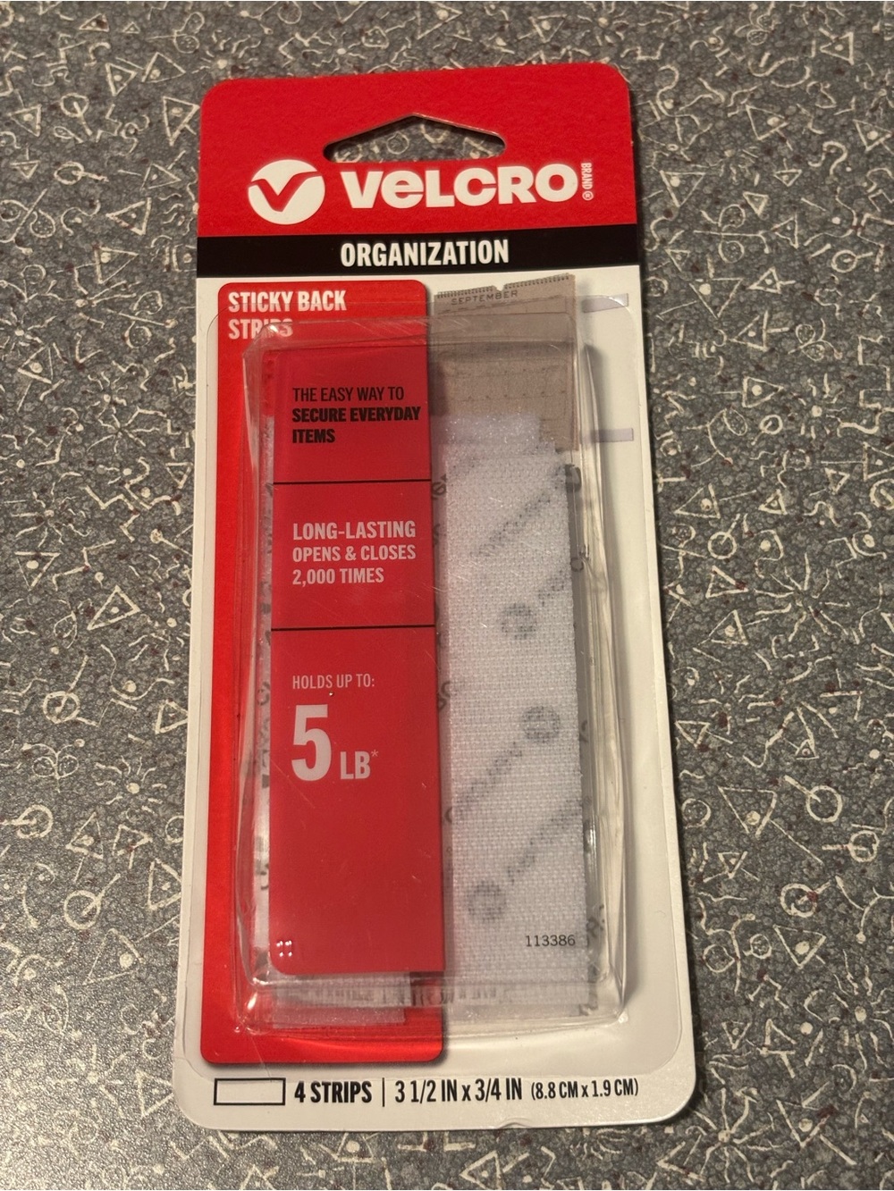 VELCRO Hook & Loop Fastener Adhesive Sticky Back 3.5" x 3/4" White 4 pk